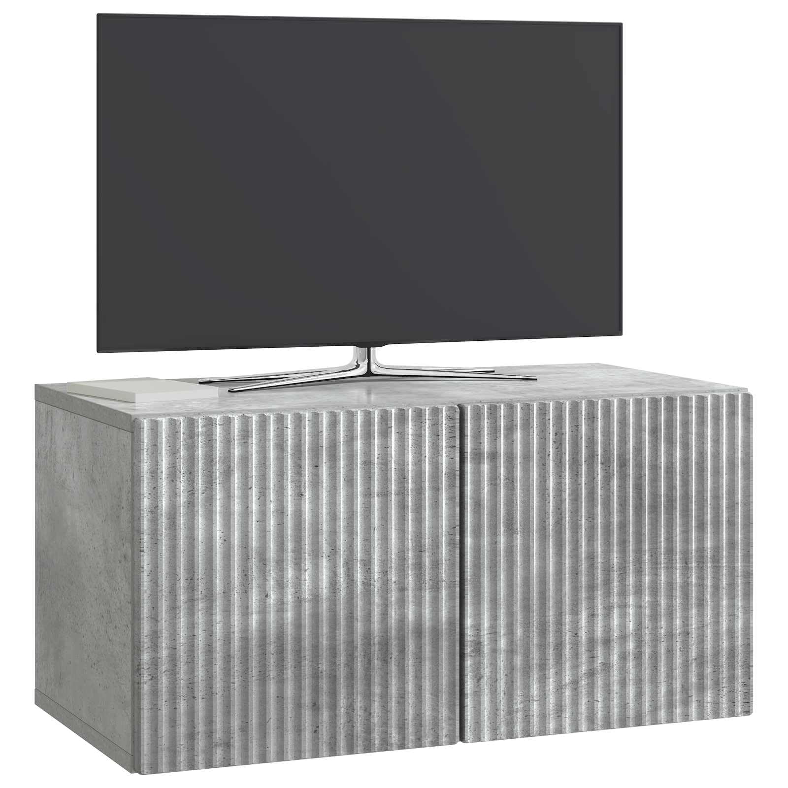 Floating TV Cabinet Concrete Gray Engineered Wood | Features 2 drop-down doors for storage, measuring 23.4 x 12.2 x 11.8 inches for living room media centers.