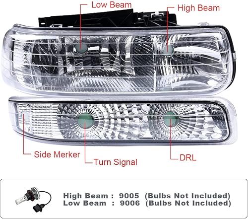 Miniatura 7 de PIT66 - Paquete de 4 faros delanteros cromados de repuesto para Chevy 99-02 Silverado 1500 250001-02 Silverado 1500HD 2500HD 350000-06 Tahoe
