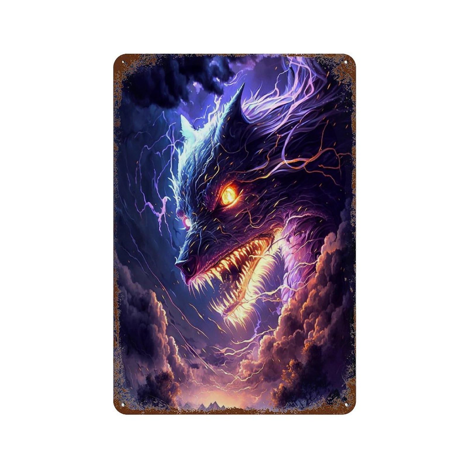 Thunder Dragon Artwork 11.8"x7.9" Decorative Tin Sign, Retro Wall Decor for Bistro, Counter And Cafe Decor