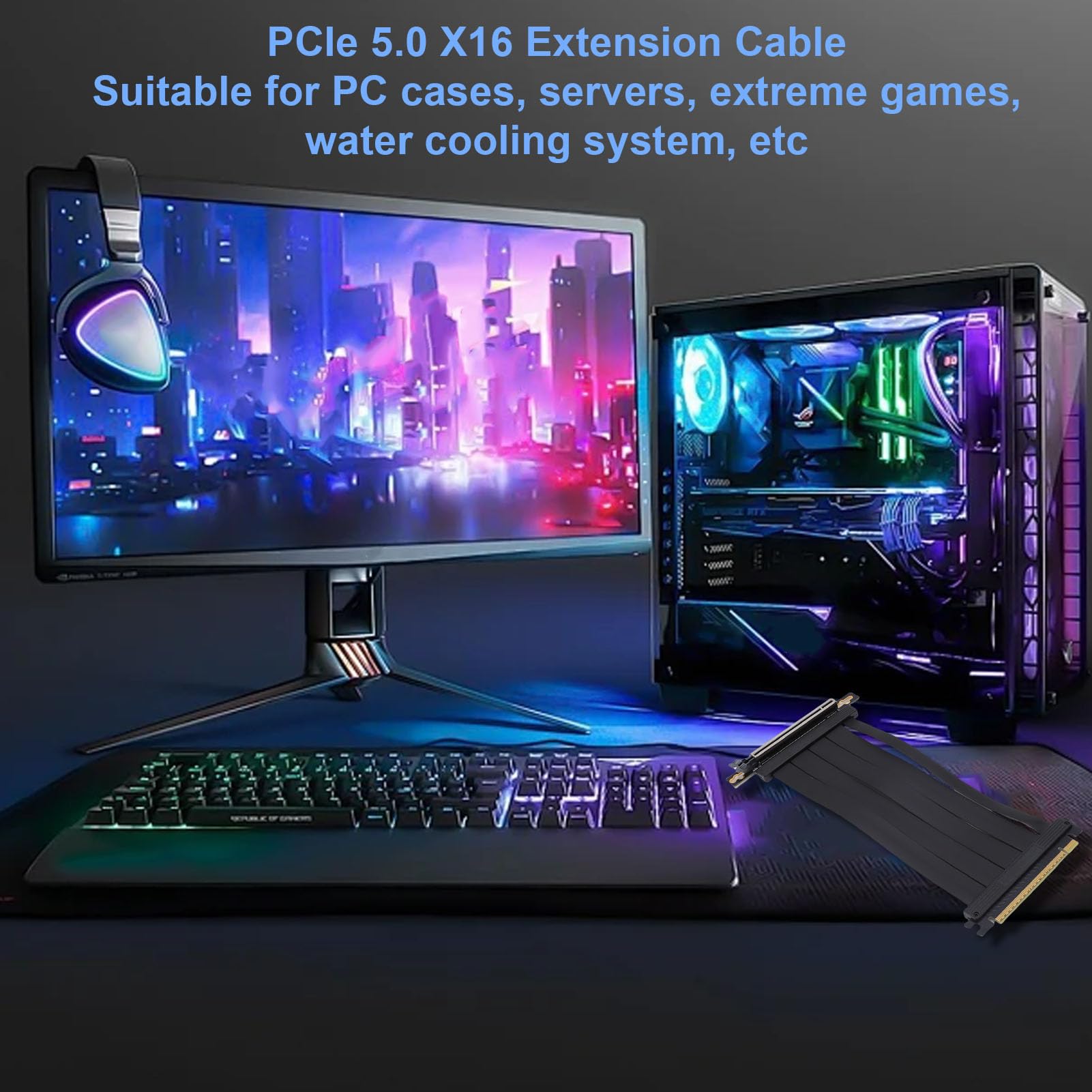 PCIe 5.0 Cables Ascendentes, Enchufe de Protector de Cable y Prueba Futura para Futuras Pruebas para GPU Gen 5, Diseño Segmentado por Cable de Extensión de la Tarjeta Elevadora,