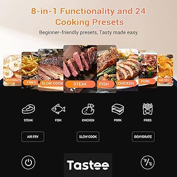 Tastee Ceramic Air Fryer, 8-in-1 Compact 5.5QT AirFryers, 450F Digital Airfryer Dehydrator with Smart Probe, 24 Presets One-touch Cooking, In-app Recipes with Window, Dishwasher-safe & Non-stick