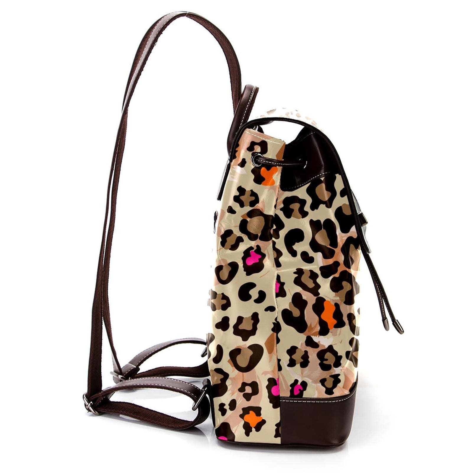 Leopard brązowy mini sztuczna skóra plecak torebka, damski plecak torebka torba szkolna, Wielokolorowy 01
