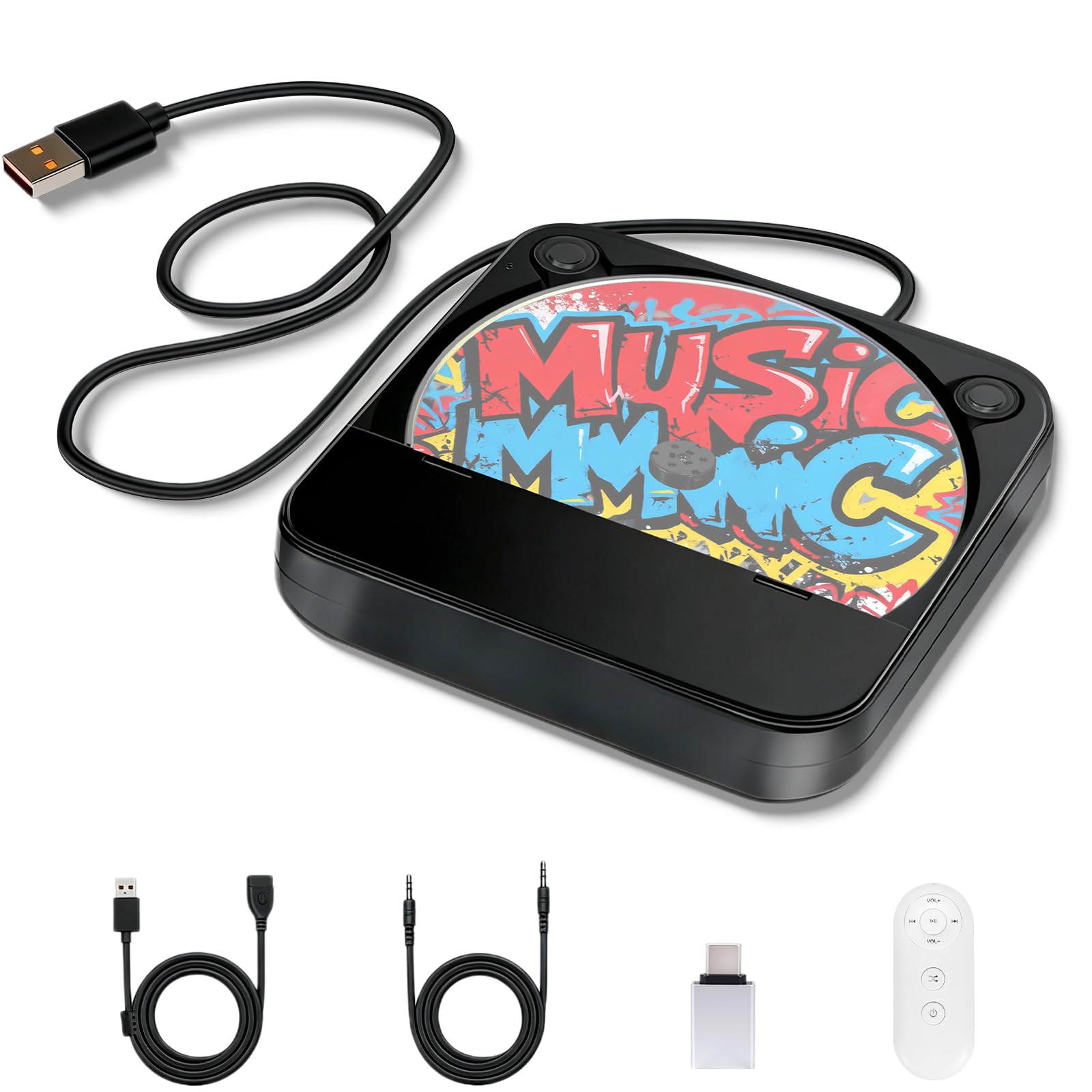 Lettore CD portatile per auto, Plug and Play, con porta USB e AUX, prolunga USB, lettore CD musicale