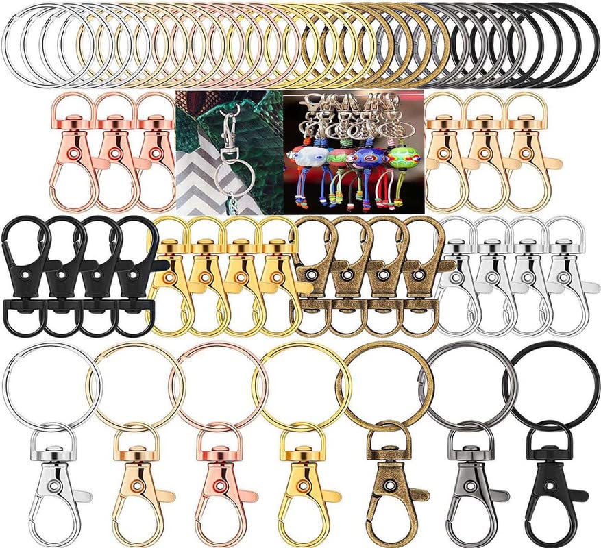 DIY Crafts 25x Pcs, Antique Gold, Swivel Lanyard Snap Hook with Key Rings, Metal Hooks Keychain Hooks for Lanyard Key Rings Cra (25x Pcs, Antique Gold)