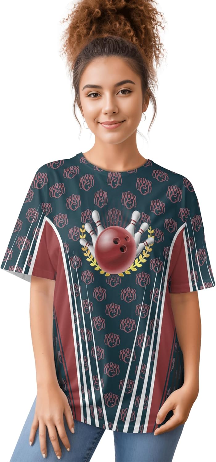 Unisex Bowling Tshirt Custom Bowling Lover Tee Shirt for Husband 3 D Bowling Themed Clothing
