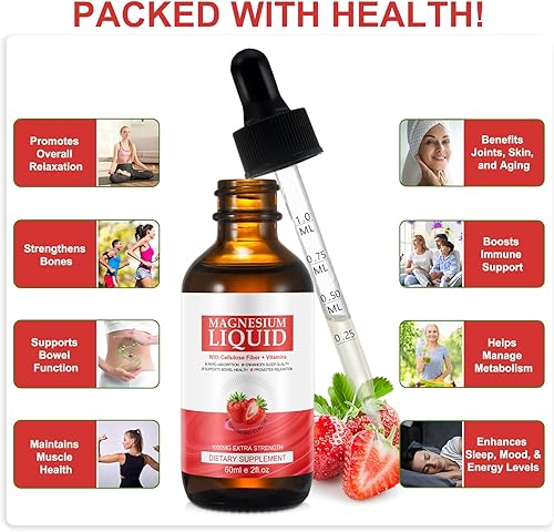 Miniatura 4 de Gotas líquidas de glicinato de magnesio, suplemento complejo de magnesio líquido para apoyar el alivio del estrés, la noche, la salud del corazón,