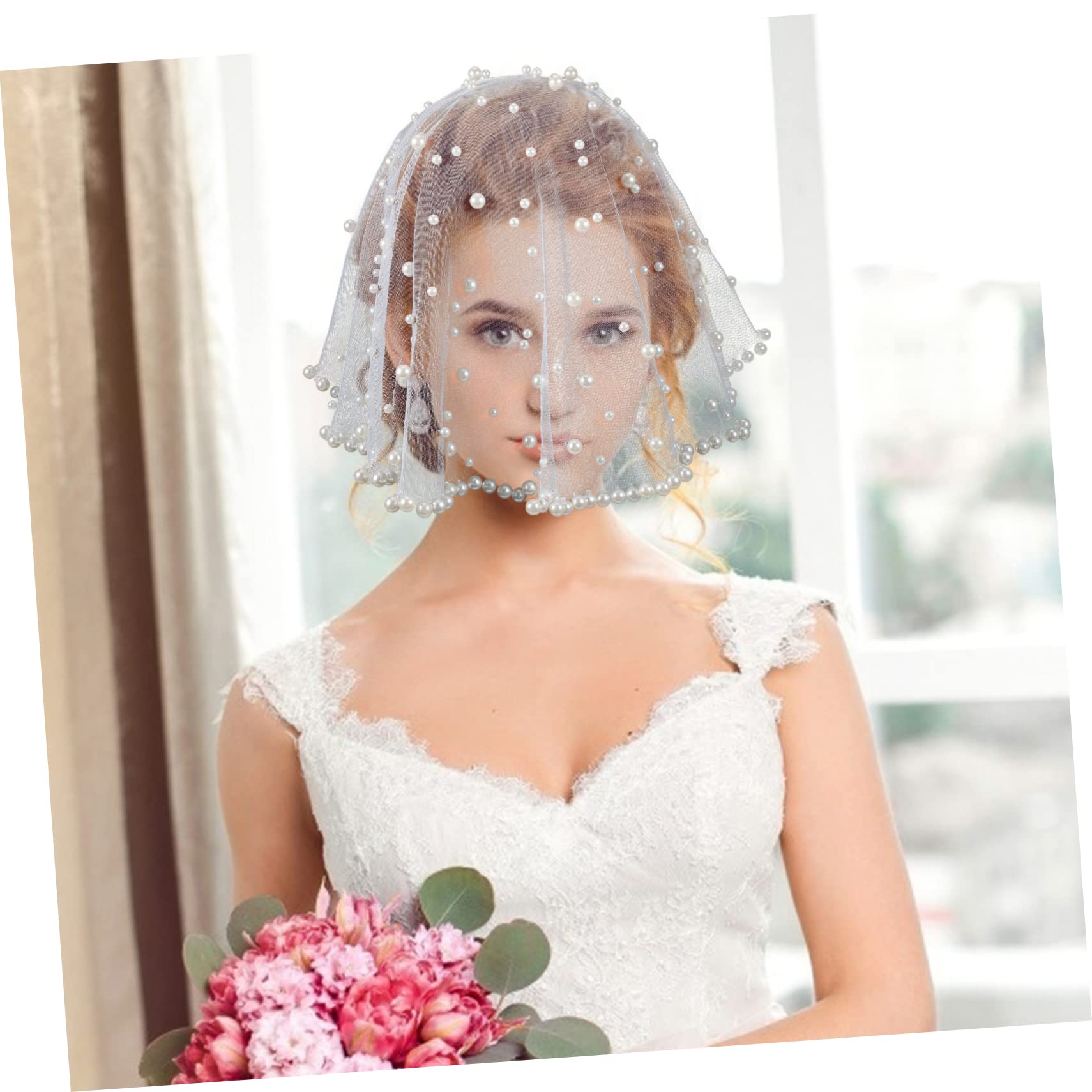 Healvian velo de perlas fiesta diadema de novia de perlas dama de honor nupcial tocado de velo velos de boda para novias velo para boda novias velo cordón