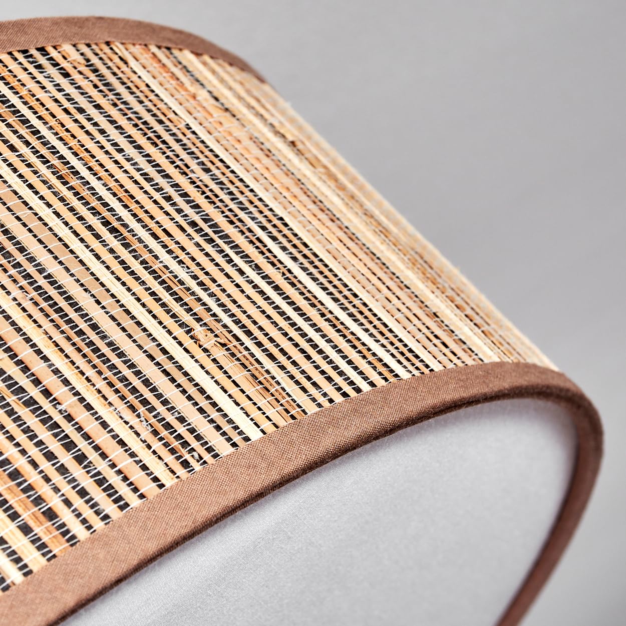 Plafonnier Foggia de HOFSTEIN, en métal/jonc de mer/tissu/plastique en nickel mat/naturel/marron/blanc, lampe bohème ronde (Ø 40 cm), E27, salle à manger, salon, chambre à coucher, cuisine, couloir