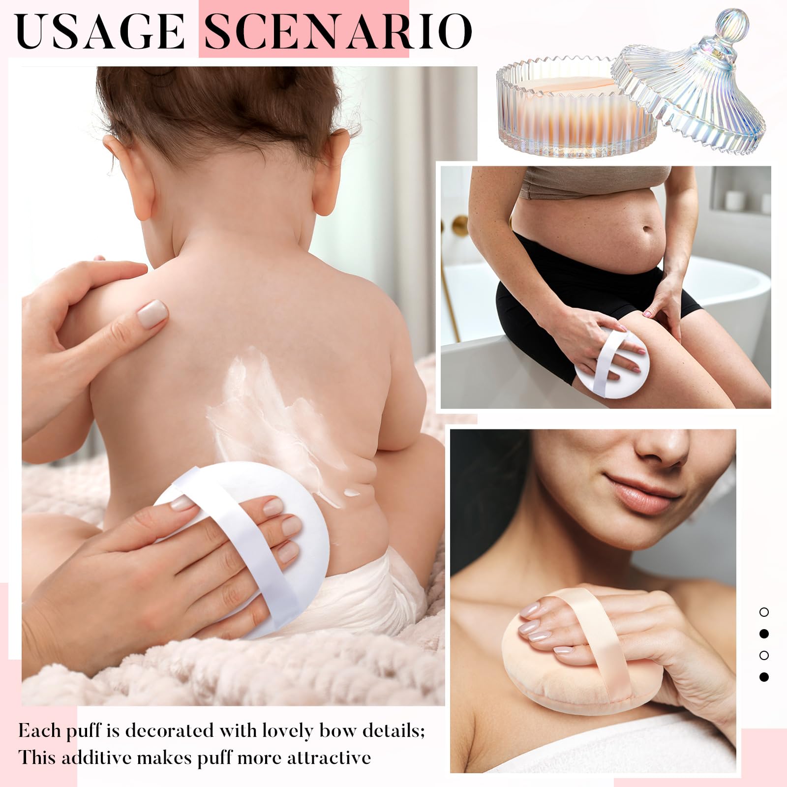 Tioncy 3 piezas extra grandes para polvo corporal y recipiente de cristal de 5.43 pulgadas con terciopelo de 5.12 pulgadas, tarro de vidrio para mujer, herramienta de maquillaje (deslumbrante)
