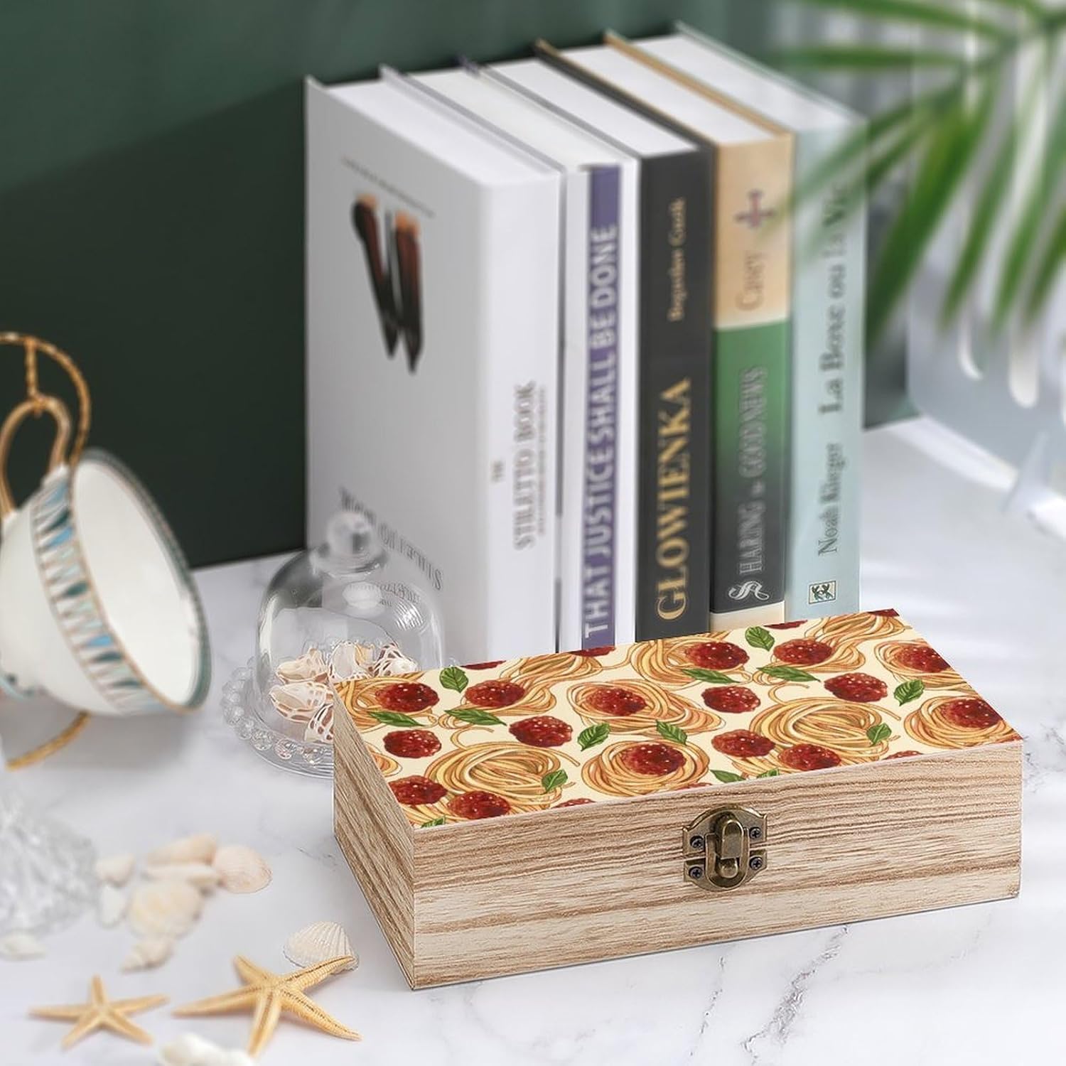 Italian Food Meatball Spaghetti Funny Storage Boxes with Lid Wood Home Organizer image 4