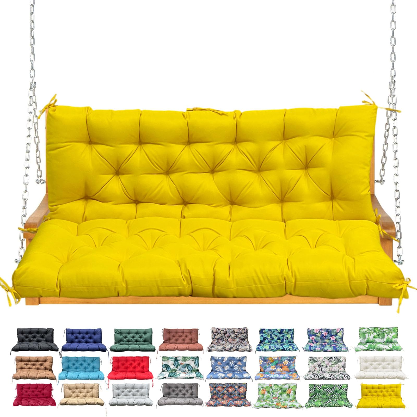 Porch Swing Cushion with Backrest Waterproof Bench Cushion for Outdoor Furniture 2-3 Seater Replacement Thickened Swing Cushion with