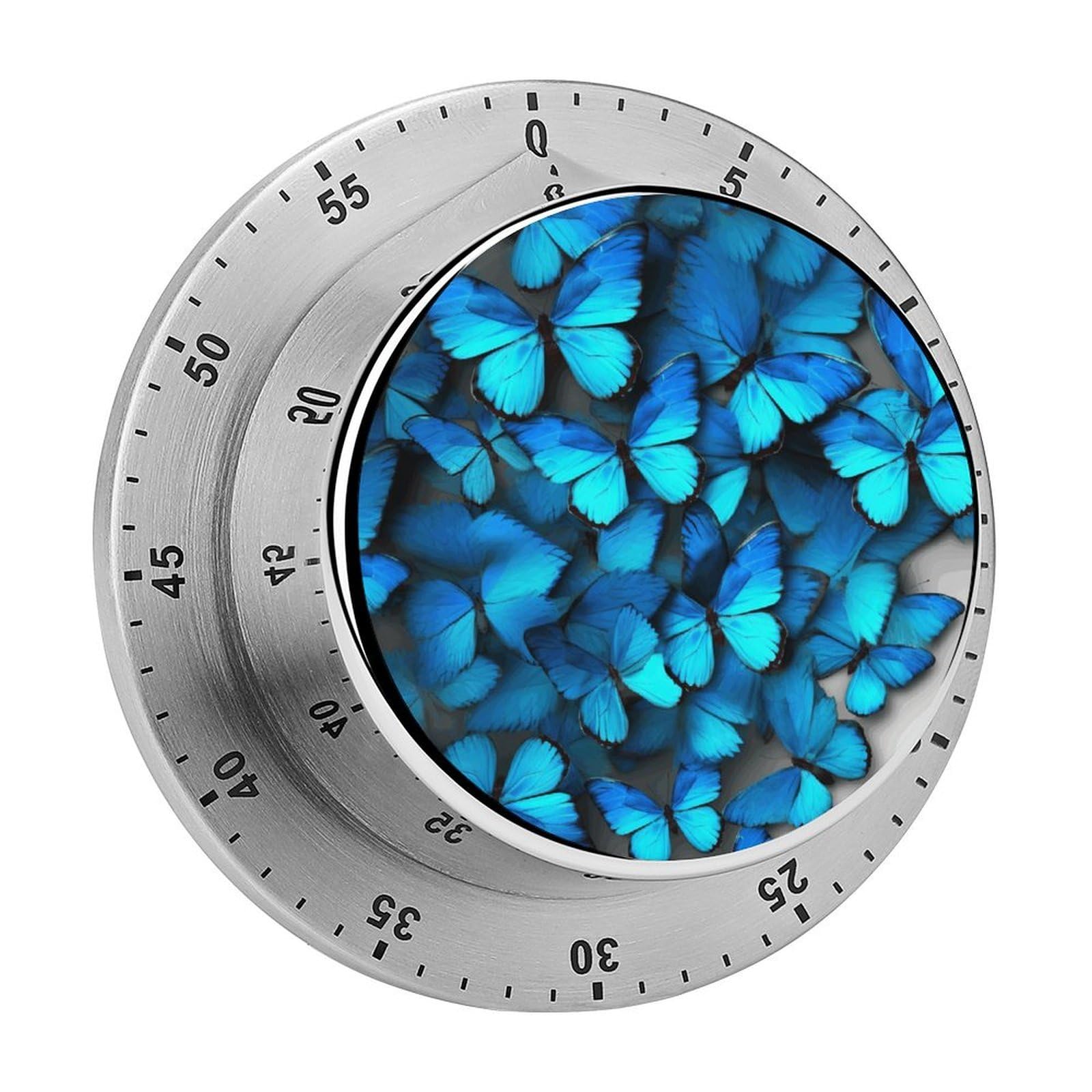 Many Blue Butterfly Visual Timer Chef Cooking Timer Clock with Loud Alarm Mechanical Desk Timers Countdown Reminder Magnetic Exquisite Stainless Steel Body Timers