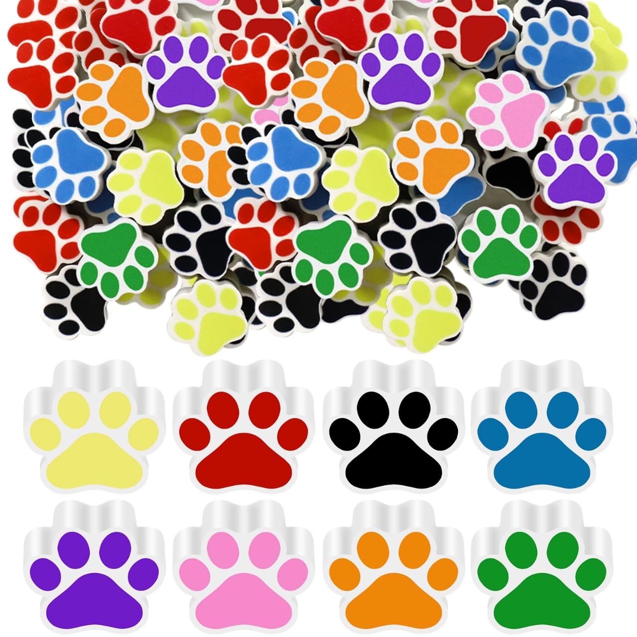 Weecent 48 Pcs Paw Erasers 8 Colors Paw Print Erasers Dog Birthday Party Favors Cat Party Gifts Welcome Back to School Supplies