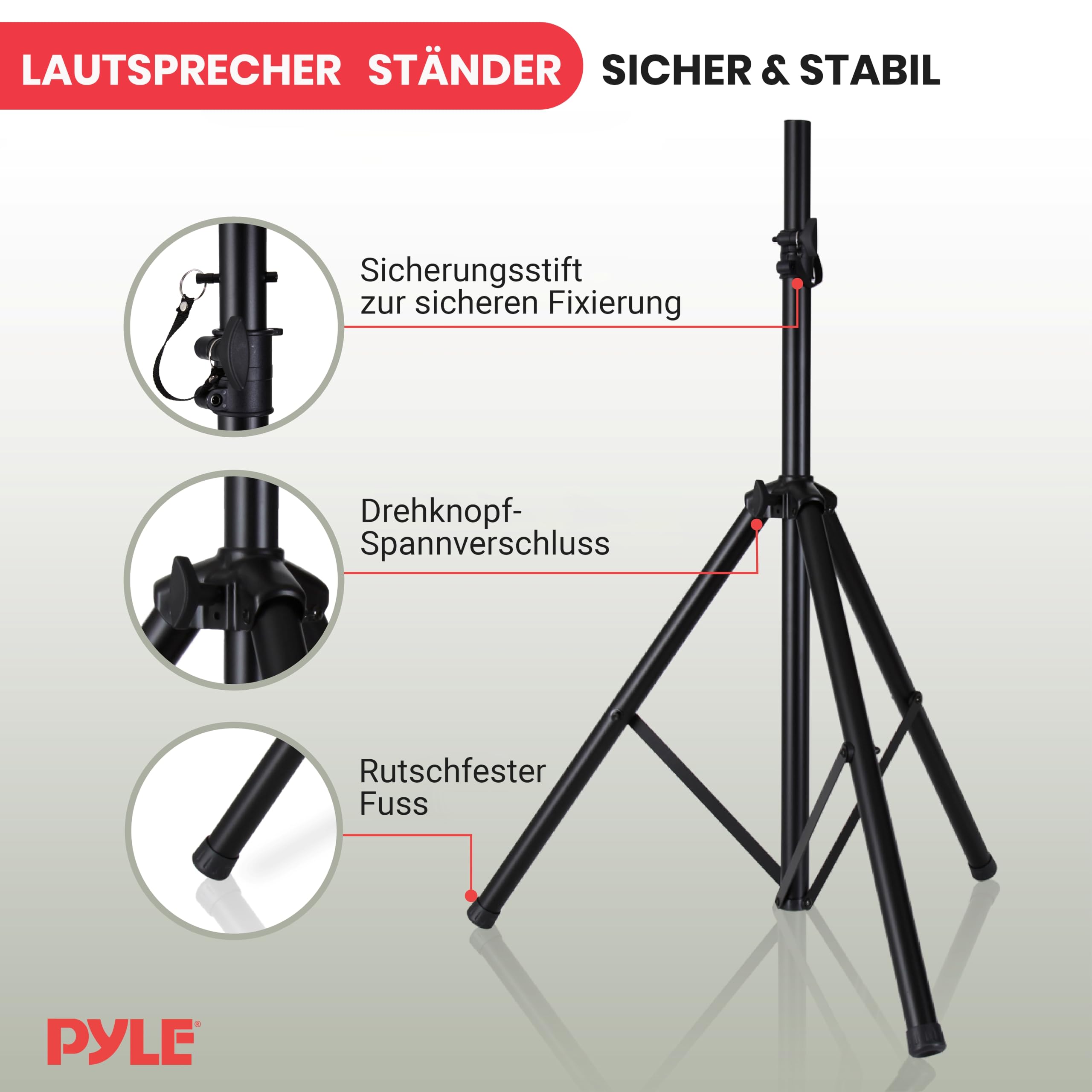 Pyle Supporto Altoparlanti, Stativi per Casse Acustiche, Stativi Casse Audio Treppiede Pieghevole, Altezza Regolabile Fino a 177,8 cm, Inserimento Compatibile 3,5 cm