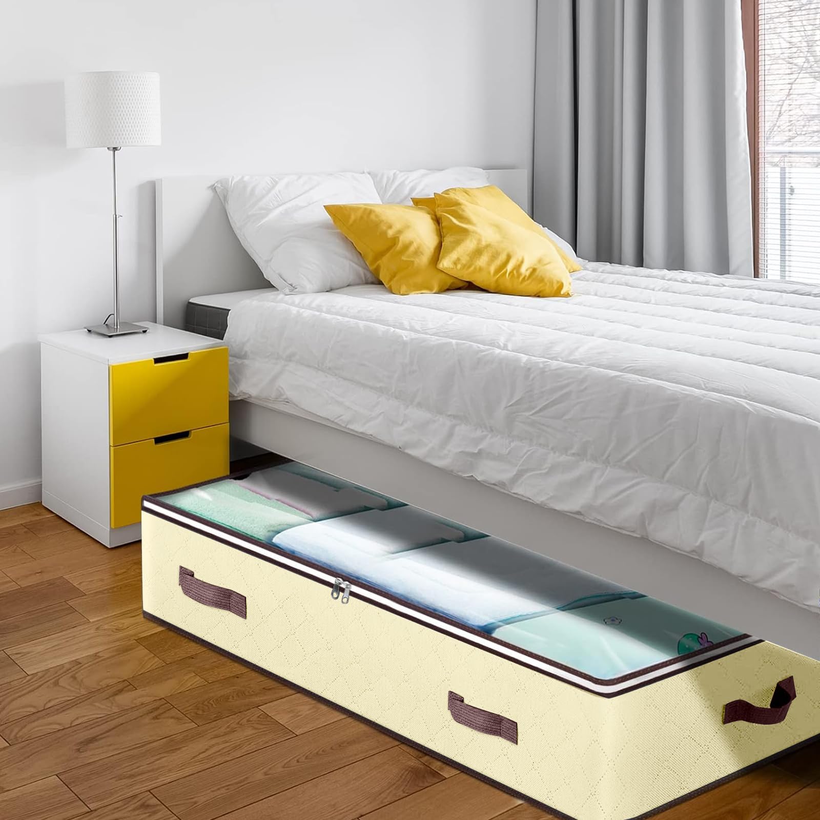 HMJGDZG 90 l Unterbett-Aufbewahrungsbehälter, Schrank-Organizer und Aufbewahrungsbehälter, Faltbare Unterbett-Aufbewahrungstaschen für Decken, Kleidung, Bettdecken, Pullover, Kissen, Leinenlaken,