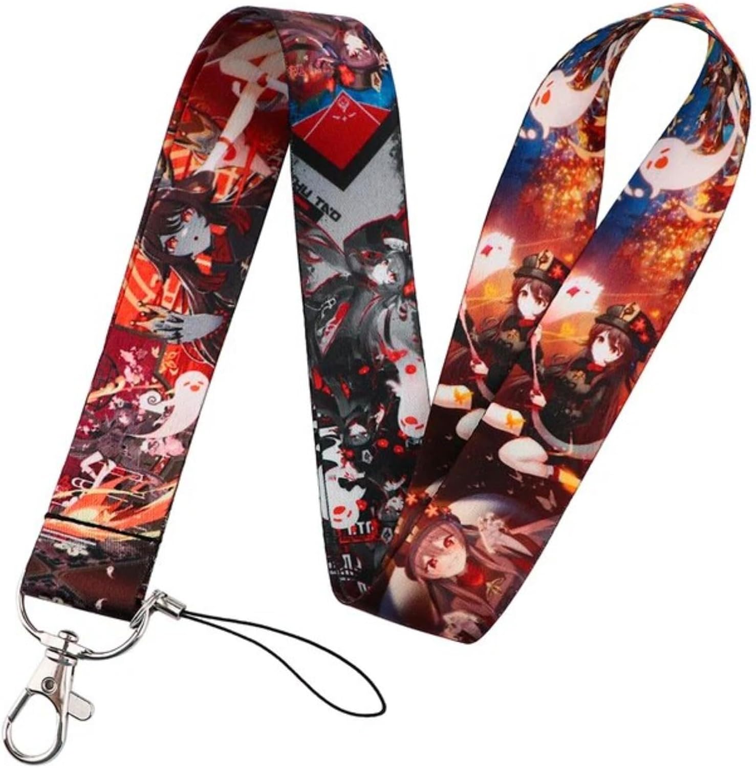Pinstant Genshin Impact Hu Tao Anime Manga 17.7" Neck Lanyard Keychain Holder ID Badge Mobile Phone Pin Strap