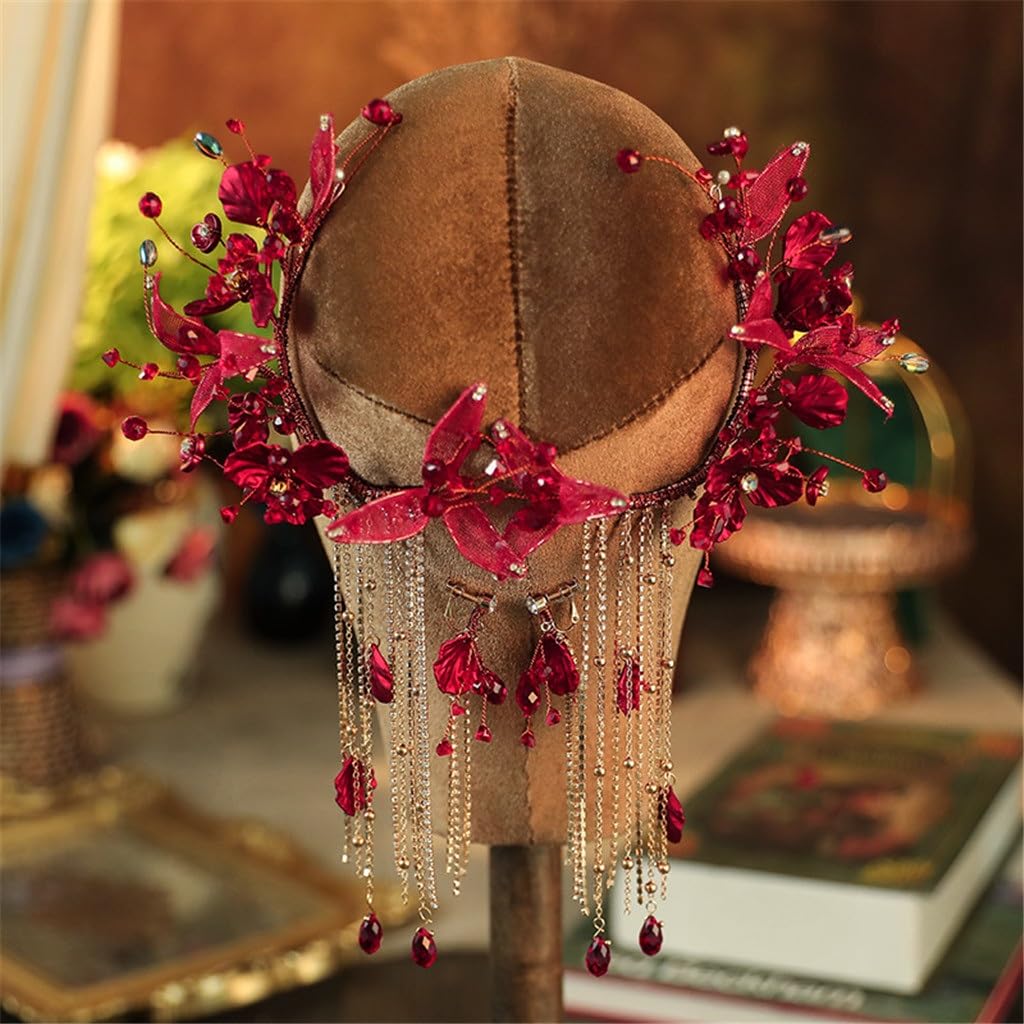 Bridal Headwear Red Fringe Edge Clip Hair Wedding Dress Toasting Accessories