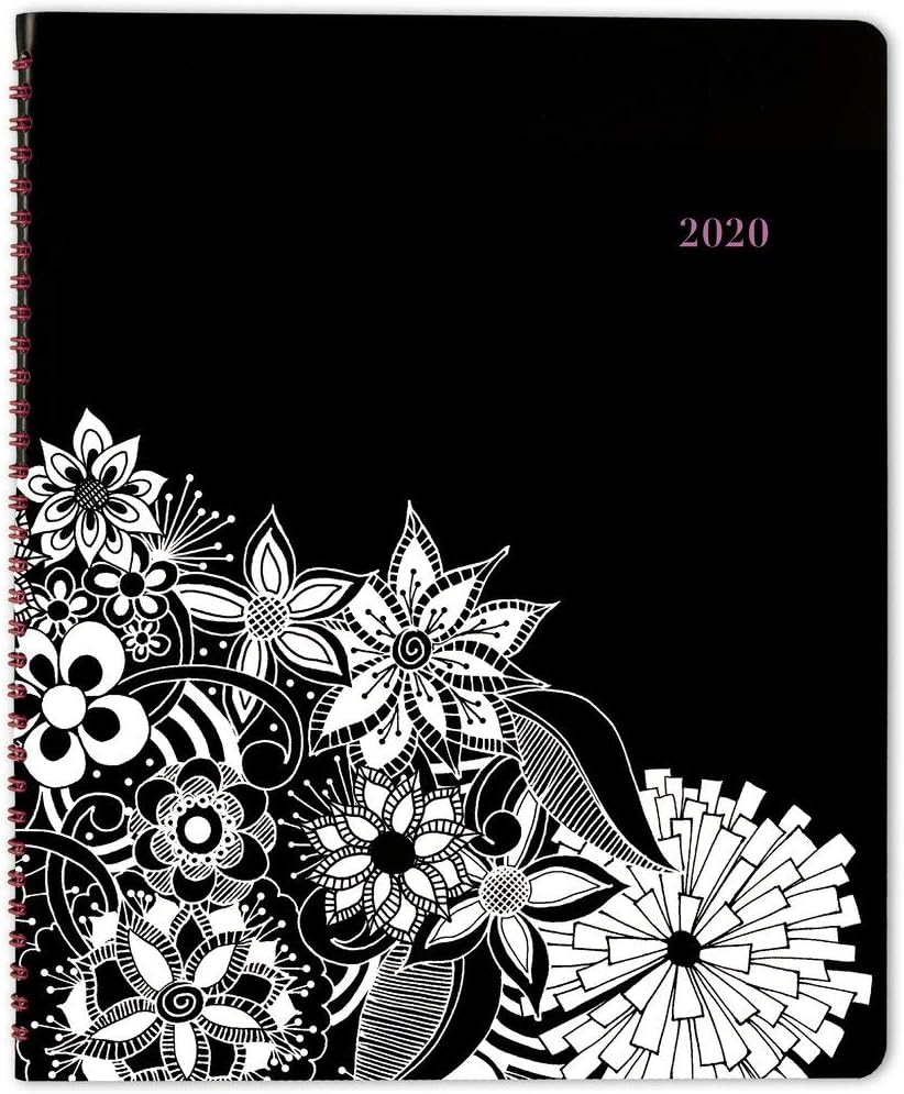 2020 Planner, Cambridge Weekly & Monthly Planner, 8-1/2" x 11", Large, FloraDoodle, Black and White (589-905), Model:589-905-20