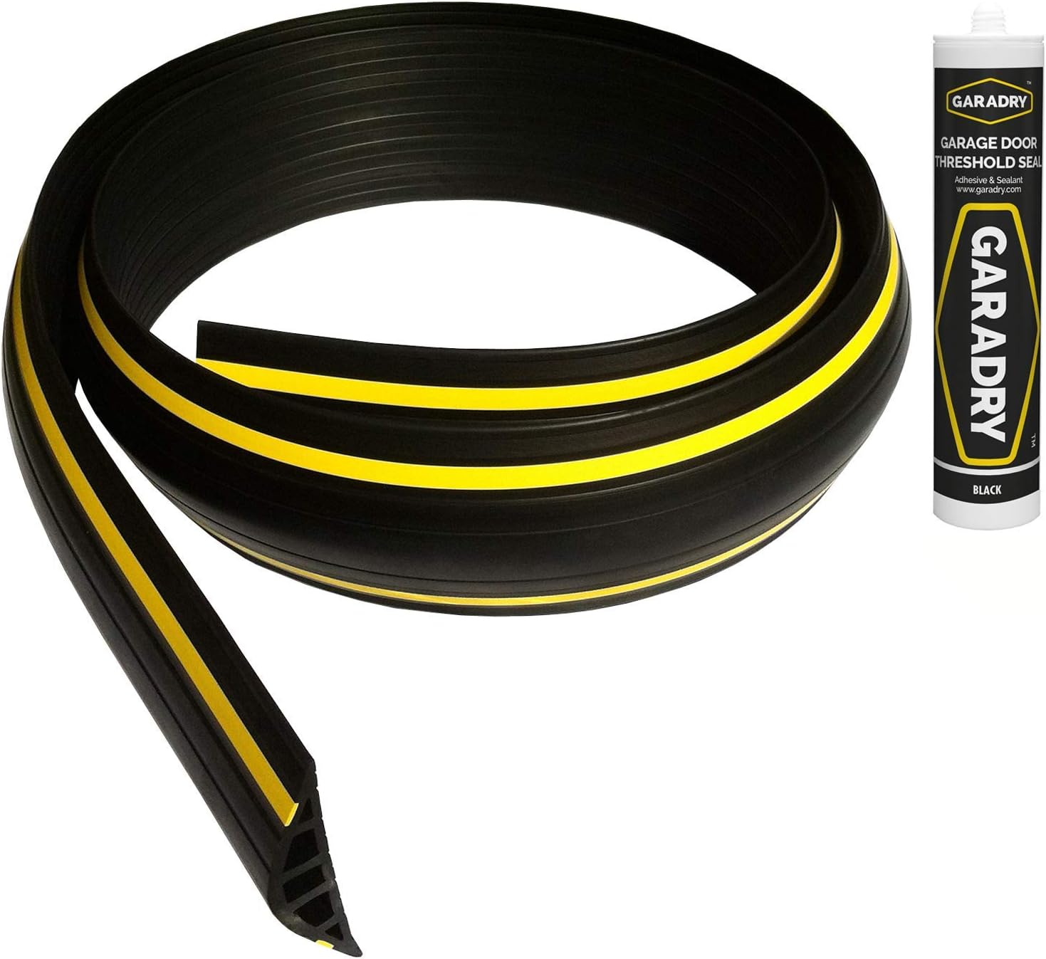 Hot Deals Garadry 1 High Garage Door Threshold Seal Kit (8'3) | Ramp Profile | Black/Yellow, Vinyl | Complete Kit, Includes Adhesive