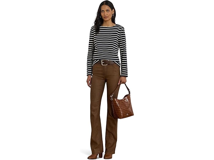 Striped Jersey Snap-Trim Boatneck Top - Image 1