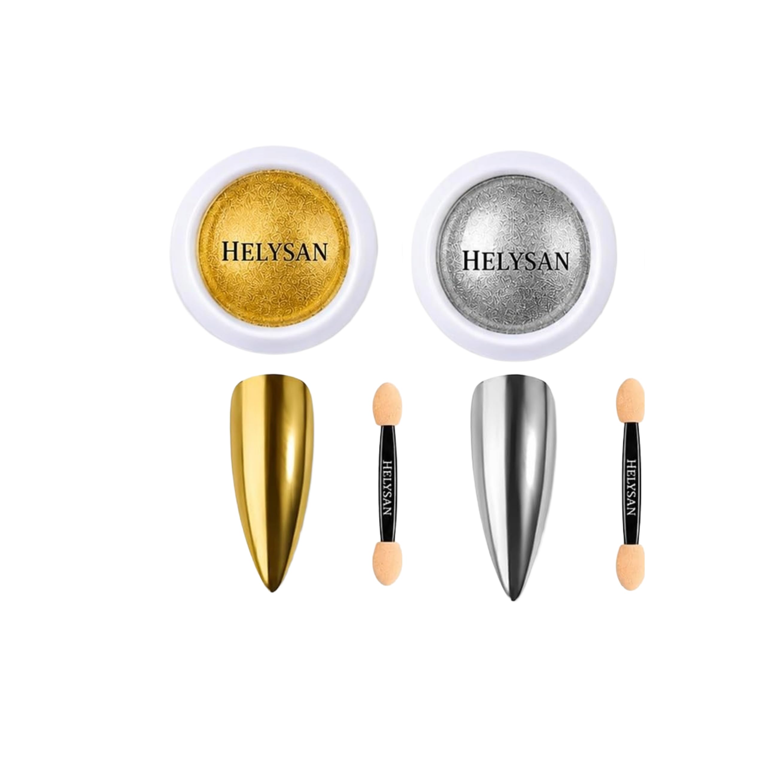 2 Colors Mirror Chrome Nail Powder Set, Gold & Silver 3D Holographic Reflective Glitter Metallic Mirror Effect Nail Art Pigment with Dual-Ended Applicators, Aurora Chrome Powder for UV Gel Nails, Salon & Home DIY Manicure-image-27