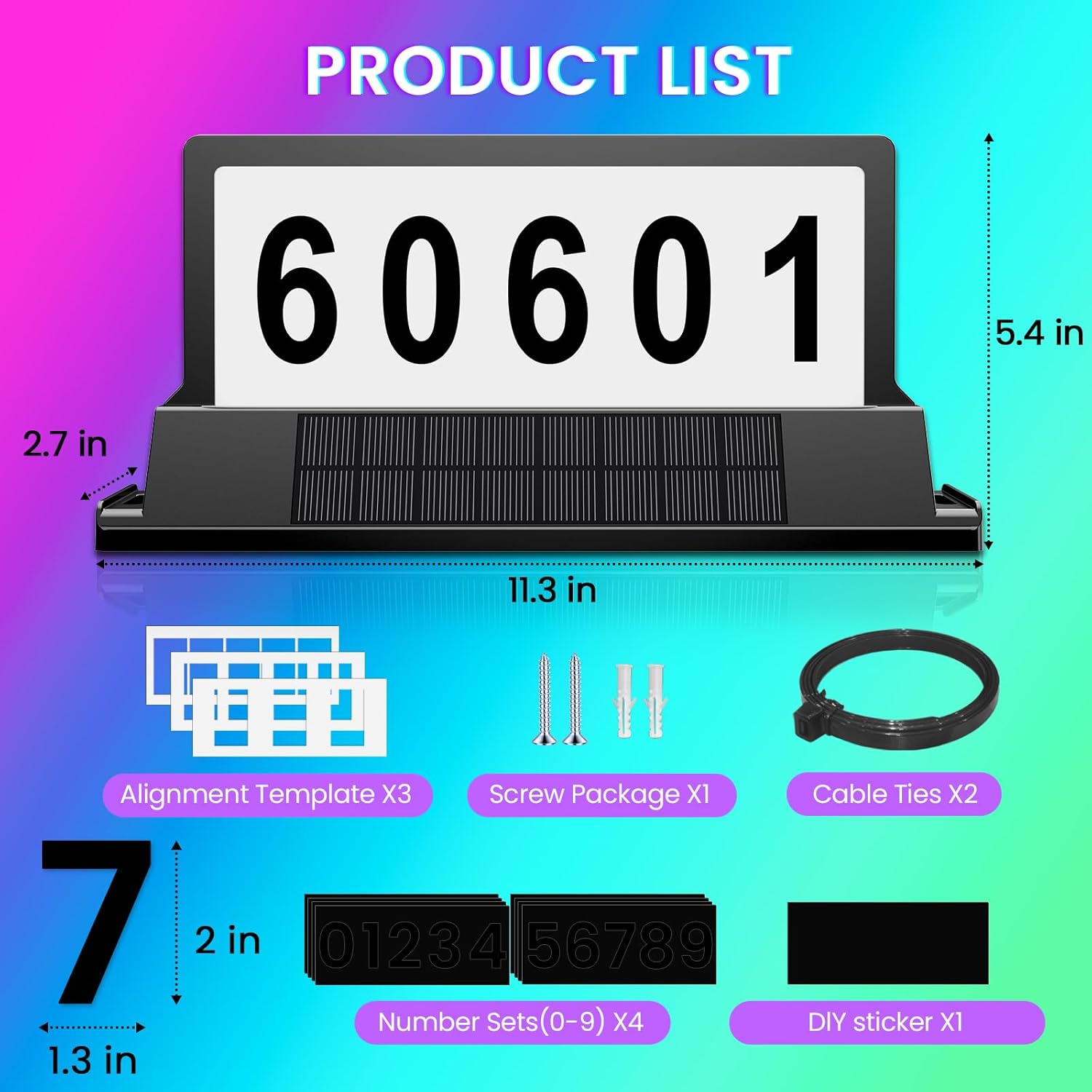 Solar Address Sign for Mailbox – RGBW Lighted House Numbers with Magnetic Mount, No-Drill, 8-Color Light Modes, IP65 Waterproof Solar Powered Plaque, Outdoor Mailbox Topper