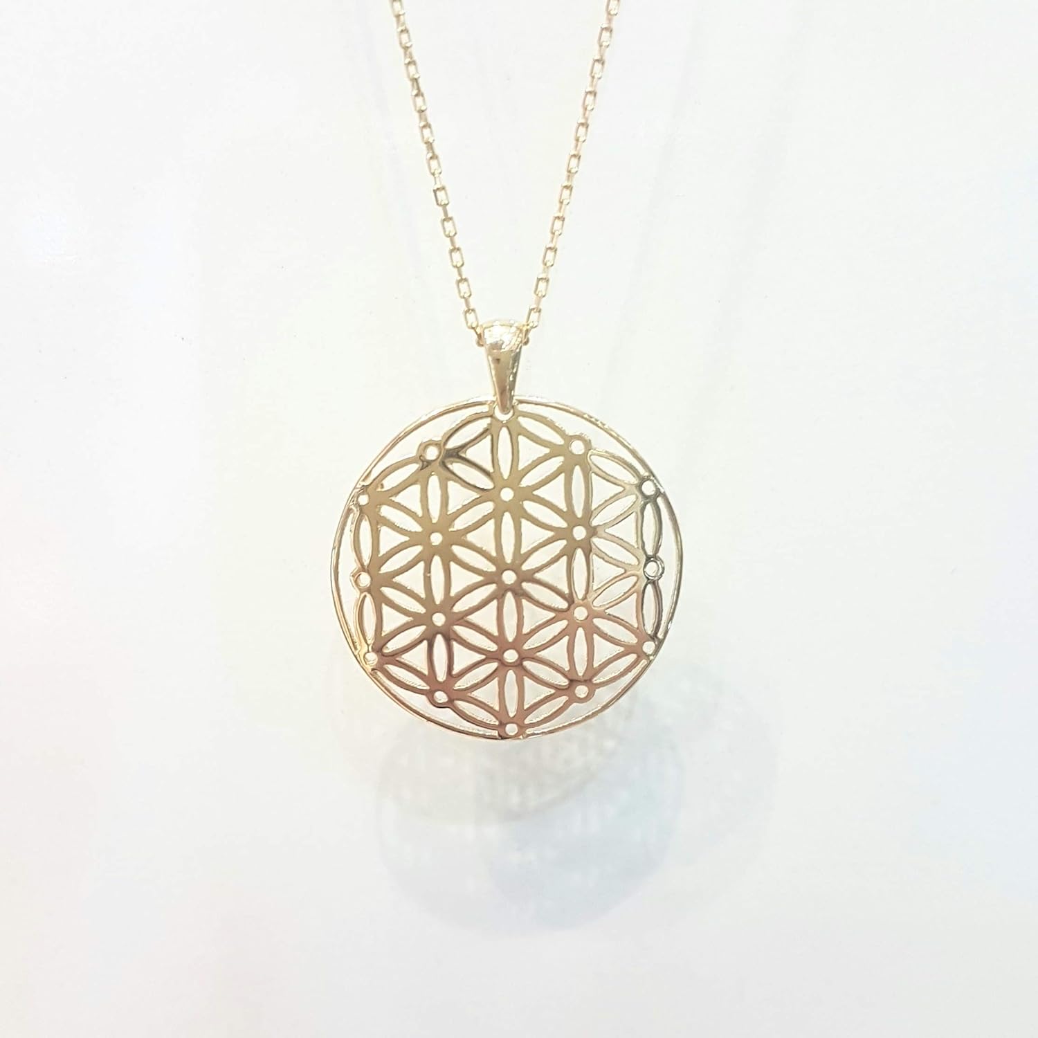 14K Real Solid Gold Flower of Life Pendant Necklace for Women, Gift for Her, Medallion Gold Jewelry