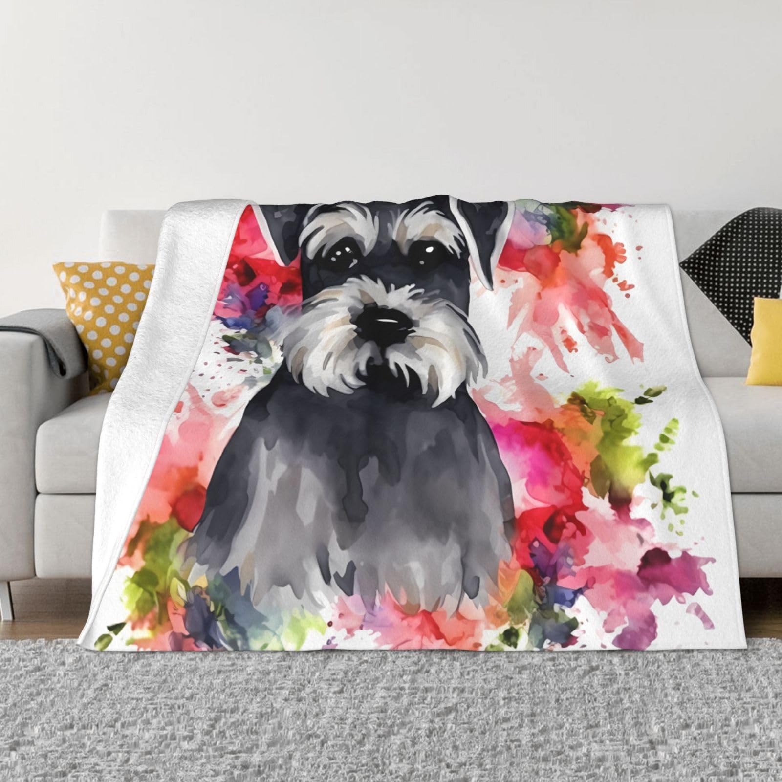 KLOPH Schnauzer Throw Blanket 50"x40" Flannel Fluffy Warm Blanket for Couch, Reversible Plush Blankets for Bed, Comfy Fuzzy Blanket for Sofa, Plush Lightweight-Blankets for All Season