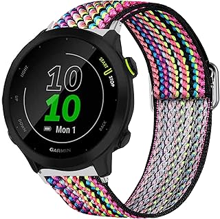 Compatible for Garmin Forerunner 55 Band, Lamshaw Stretch Elastics Nylon Adjustable Replacement Strap Accessories Compatible for Garmin Forerunner 55 / Approach S42 / Approach S12/D2 Air (Boho Rainbow)