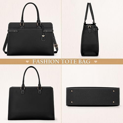 Miniatura 7 de IGOLUMON Bolsa para laptop para mujer de 15.6 pulgadas, bolsa de mano de cuero profesional, bolsa de trabajo impermeable, maletín para computadora,