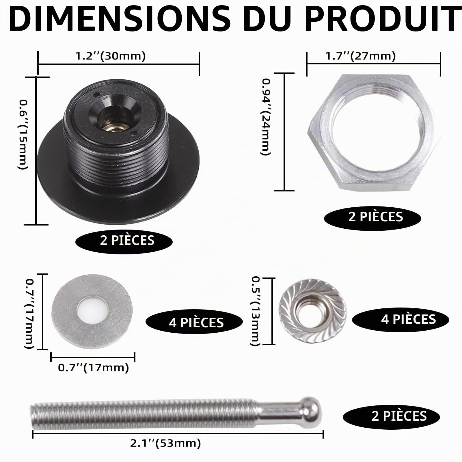 Lot de 2 vis à dégagement rapide - Fermeture rapide - En aluminium - En alliage d'aluminium - Pour capot de moteur - Bouton pression - Clip de pare-chocs