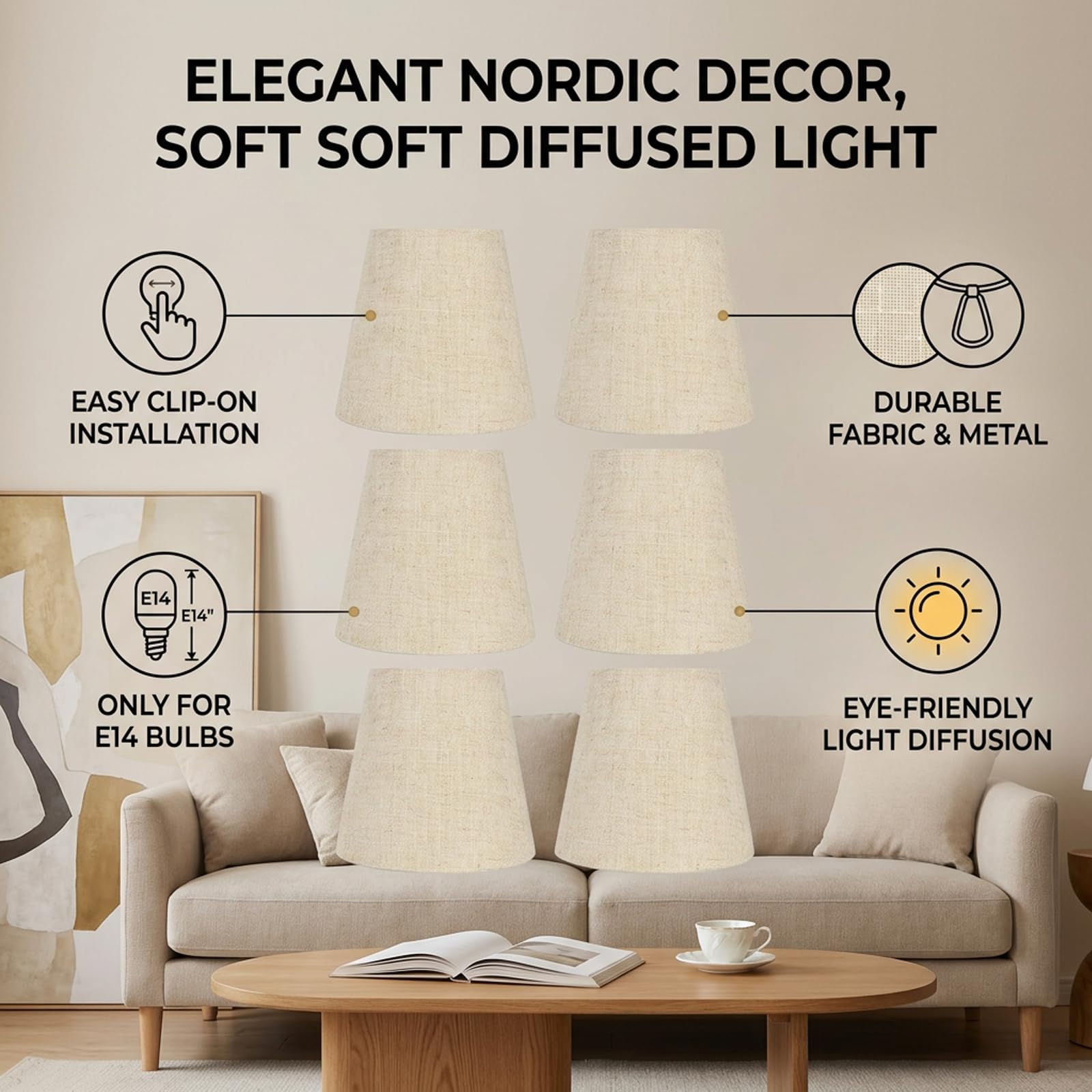 6 Pz Piccoli Paralumi, Lino Candela Lampadari Paralume | Attacco E14 Albicocca Comodino Paralume in tessuto, Accessori per Decorazione domestica