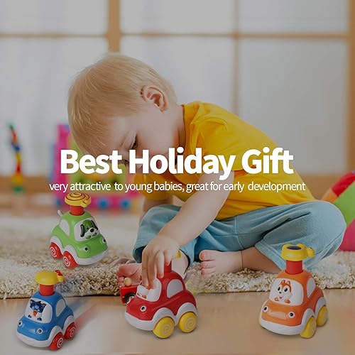 Vista 4 de ALASOU 4 piezas de juguetes de coches de animales para niños de 1 a 2 años Juguetes para bebés de 12 a 18 meses Regalos de Navidad y cumpleaños