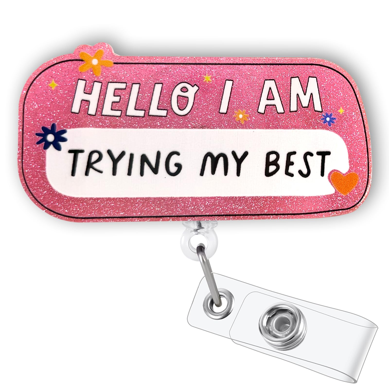 Hello I Am Trying My Best Pink Funny Nurse Retractable Badge Reel ID Holder
