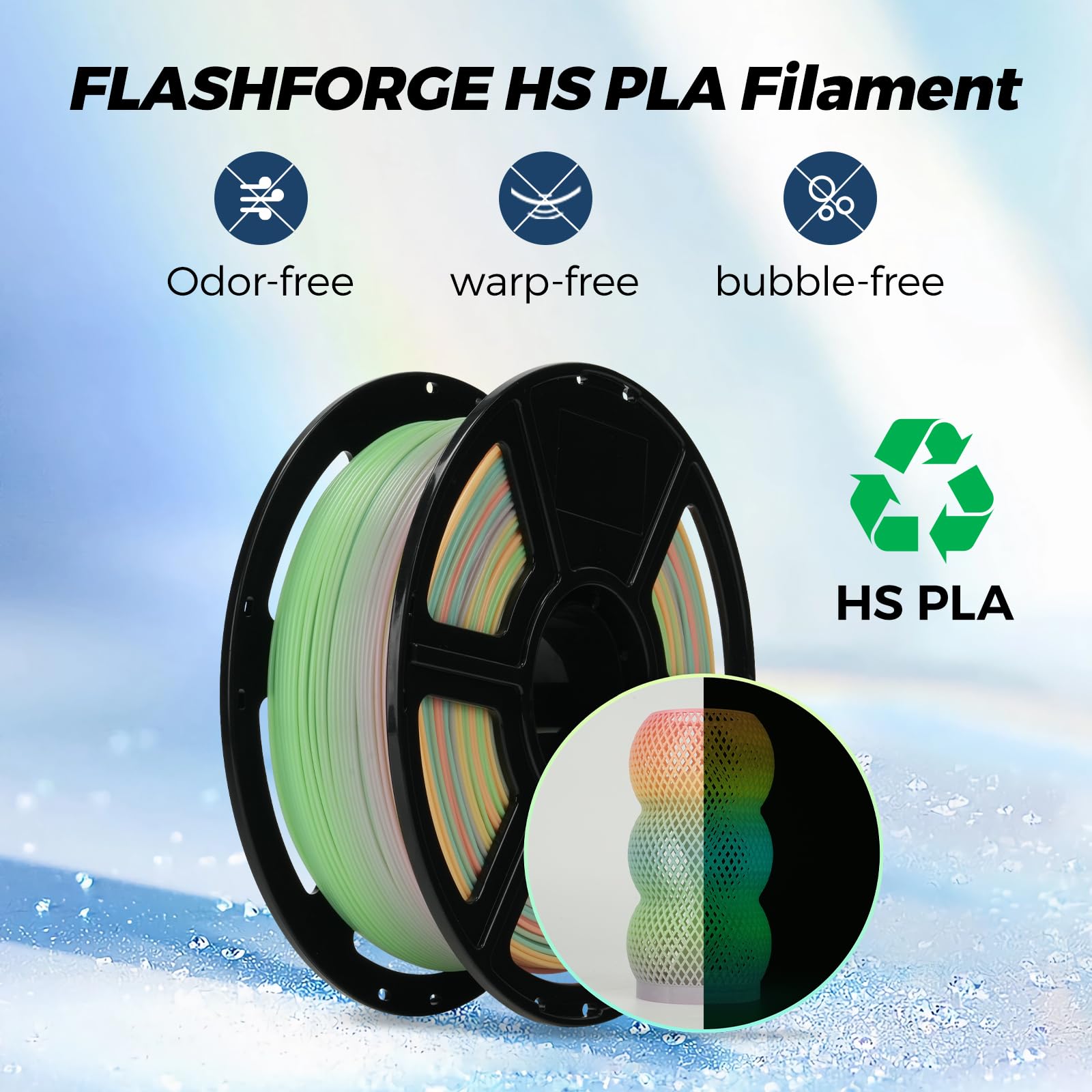 FLASHFORGE Filamento PLA, ad alta velocità, 1,75 mm, 500 mm/s, stampa ad alta velocità, filamento per stampante 3D veloce, robusto e alto flusso per una stampa rapida, 1 kg (Melodia luminosa)