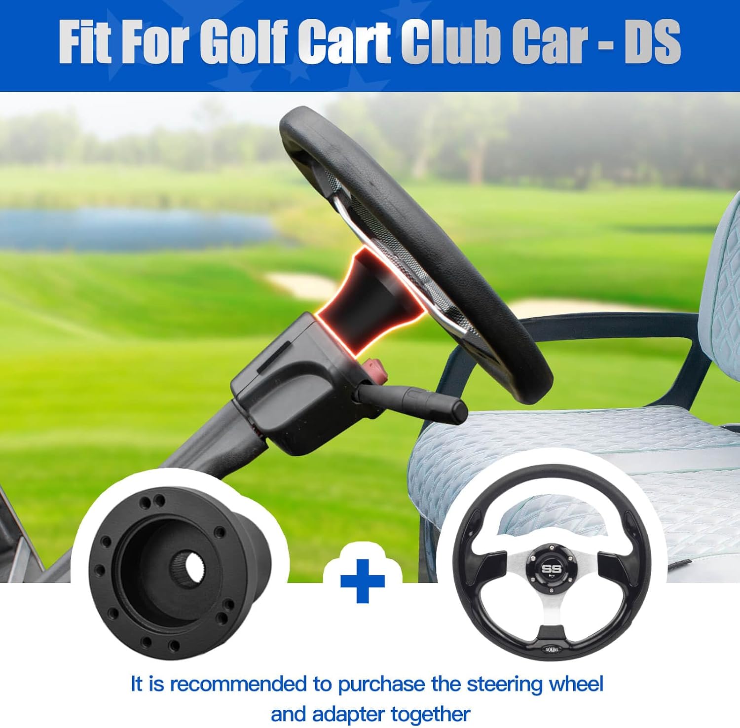 NOKINS Golf Cart Steering Wheel Adapter with Assembly Screws and Wrenches, Steering Wheel Adapter Fit for EZGO/Club Car/Yamaha/Icon i40 i40L Golf Cart Adapter