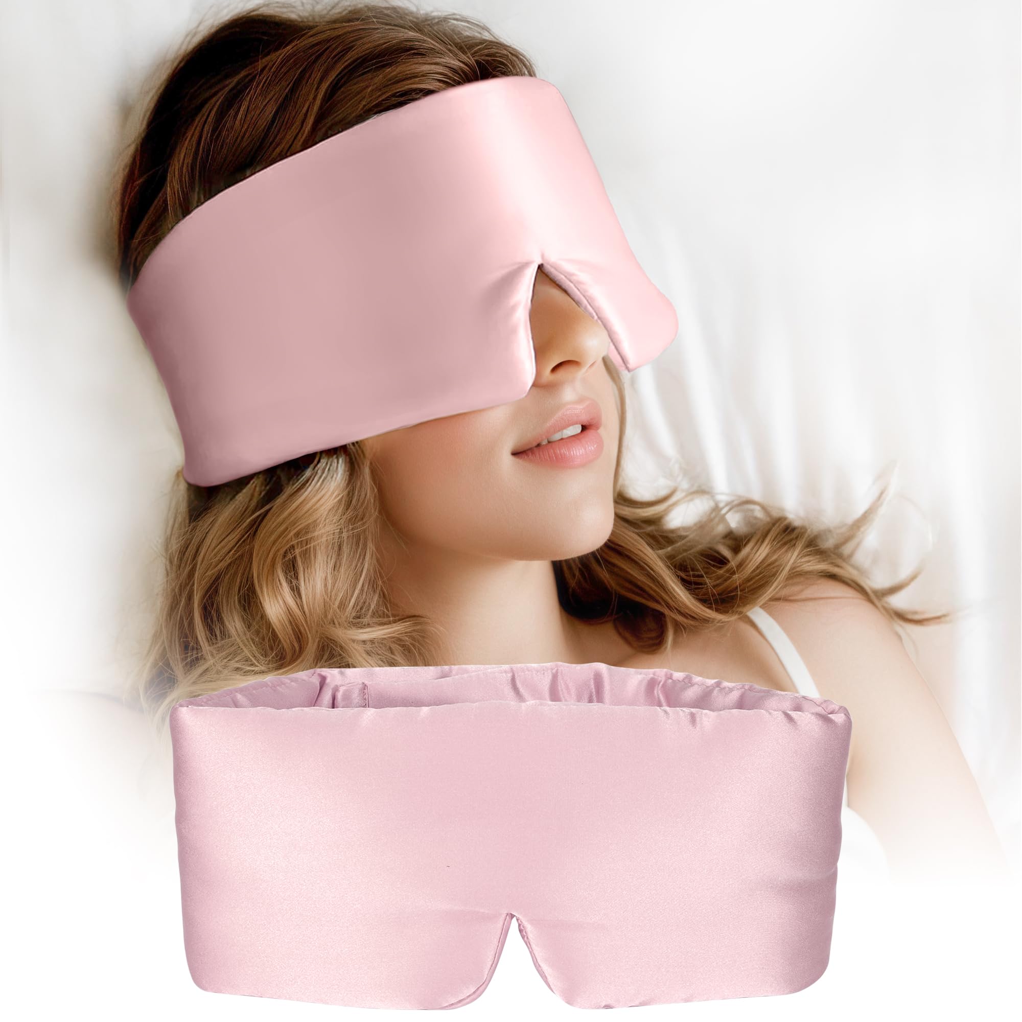 Silk Sleep Mask for Women and Men, Side Sleeper, 22 Momme Pure Mulberry Silk Total Blackout 100% Mulberry Eye Mask with Adjustable Headband Full Size,