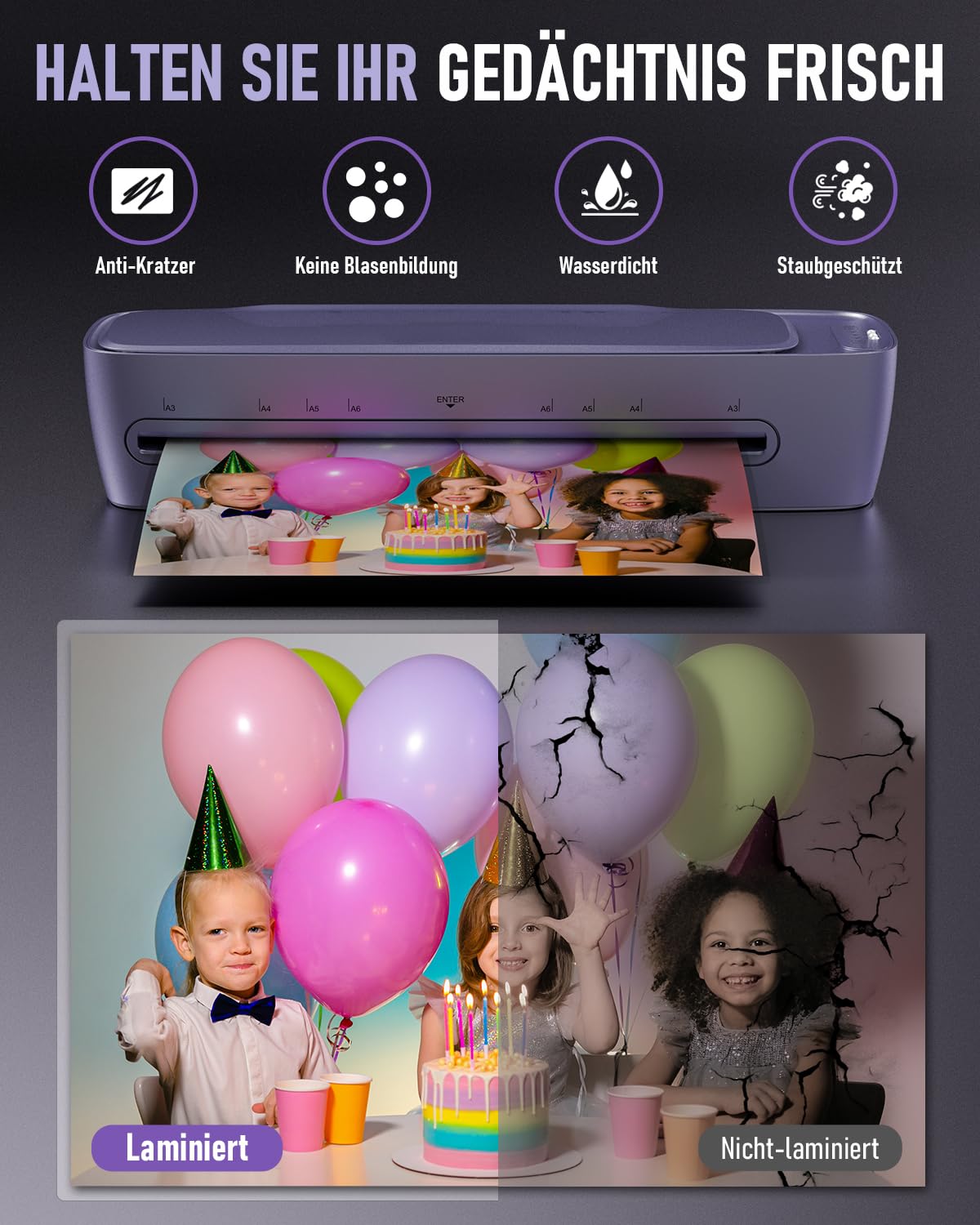 Laminiergerät A3 mit Laminierfolien 30 Stück, Heiß und Kalt Foliergerät für A3 A4 A5 A6, 9 in 1 Laminiergerät mit Papierschneider und Eckenabrunder, Laminator für Schule Zuhause Büro Datei