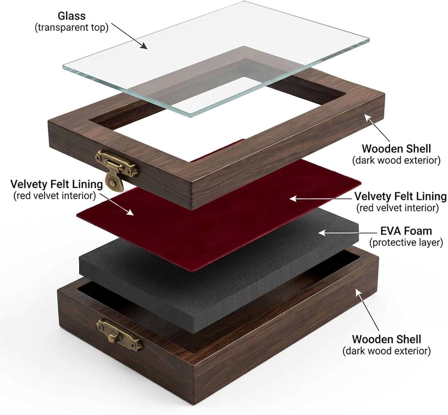 Arrowhead Display Case: Small Wood Shadow Box Cabinet with Glass, Wooden Collection Display Case for Crystal or Jewelry