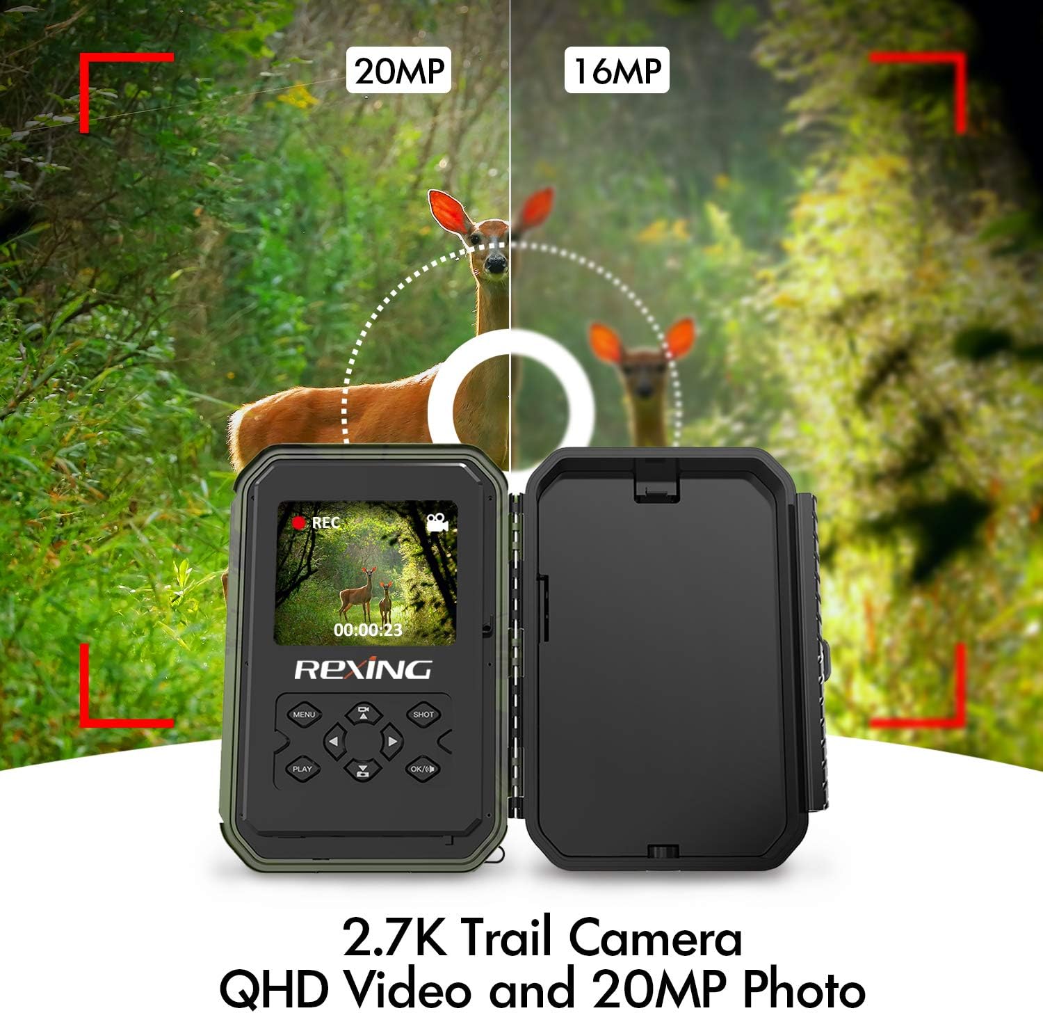 Best Deal Cheap 🛒 REXING H3 Electronic Animal Caller Trail CAM W/ 2.8” LCD,2.7K Video +20MP Photo,Night Vision,.2s Trigger,100FT Range,512GB,16 Month Standby Hunting/Wildlife Surveillance CAM(32GB Included)