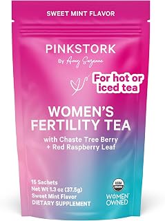 Pink Stork Organic Fertility Tea for Women | Fertility Supplements for Women with Chaste Tree Berry (Vitex) + Red Raspberry Leaf | Hormone Balance Herbal Tea for Conception Support | USDA Organic, Caffeine Free - Sweet Mint, 15 Sachets