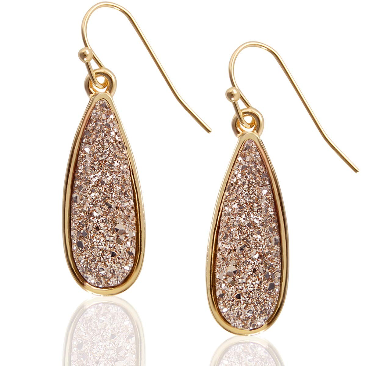 Sponsored Ad - Teardrop Dangle Earrings for Women with Simulated Druzy Stones, in Gold, Rose Gold, or Silver Tone