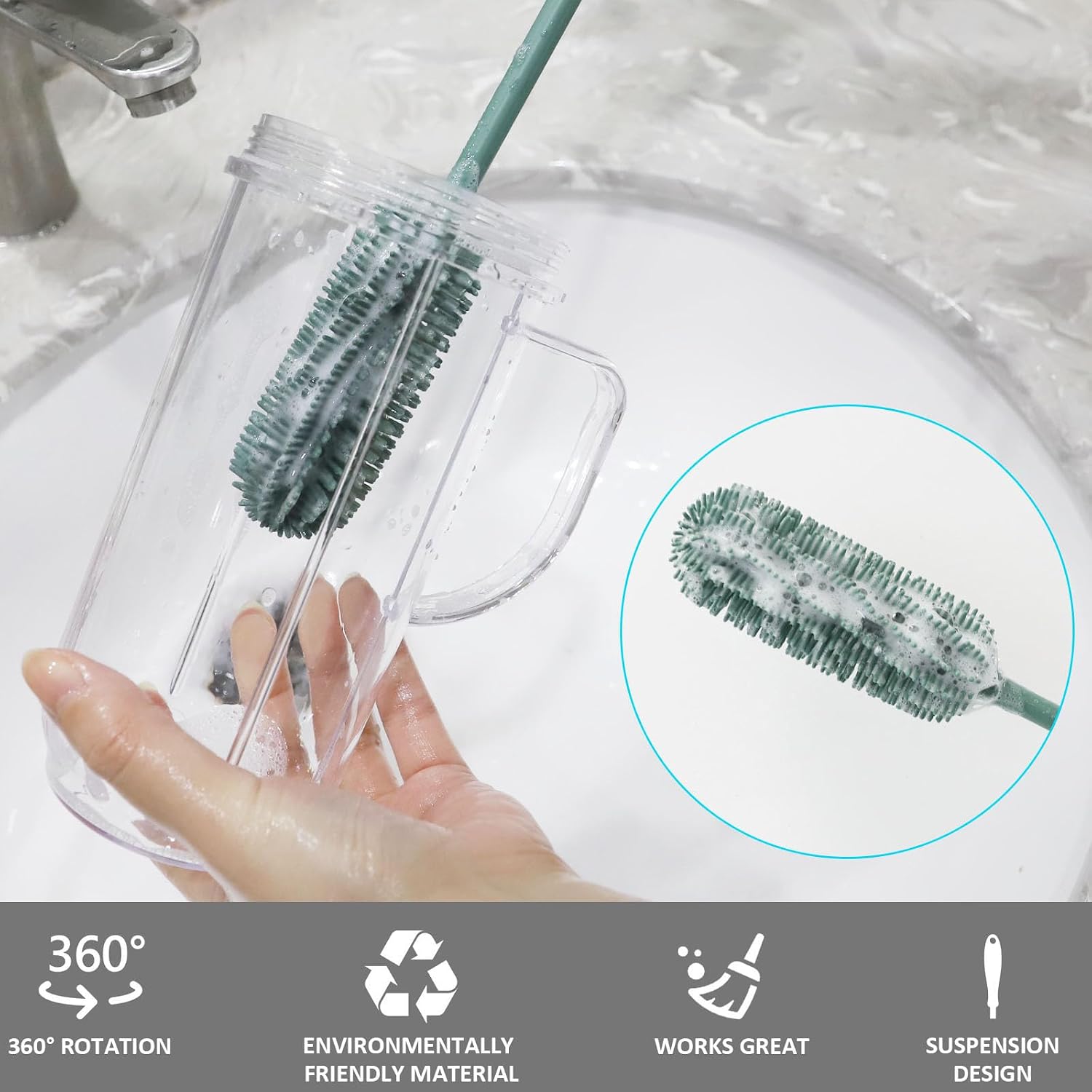 Silicone Bottle Brush, 15.7" Water Bottle Cleaner Brush, Green image 4