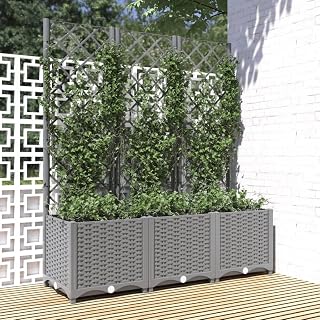 Växtlåda med ljusgrå spaljé 120 x 40 x 136 cm PP upphöjd trädgårdssäng, planteringskruka för att odla blommor suckulenta växter, terrass, uteplats och balkong