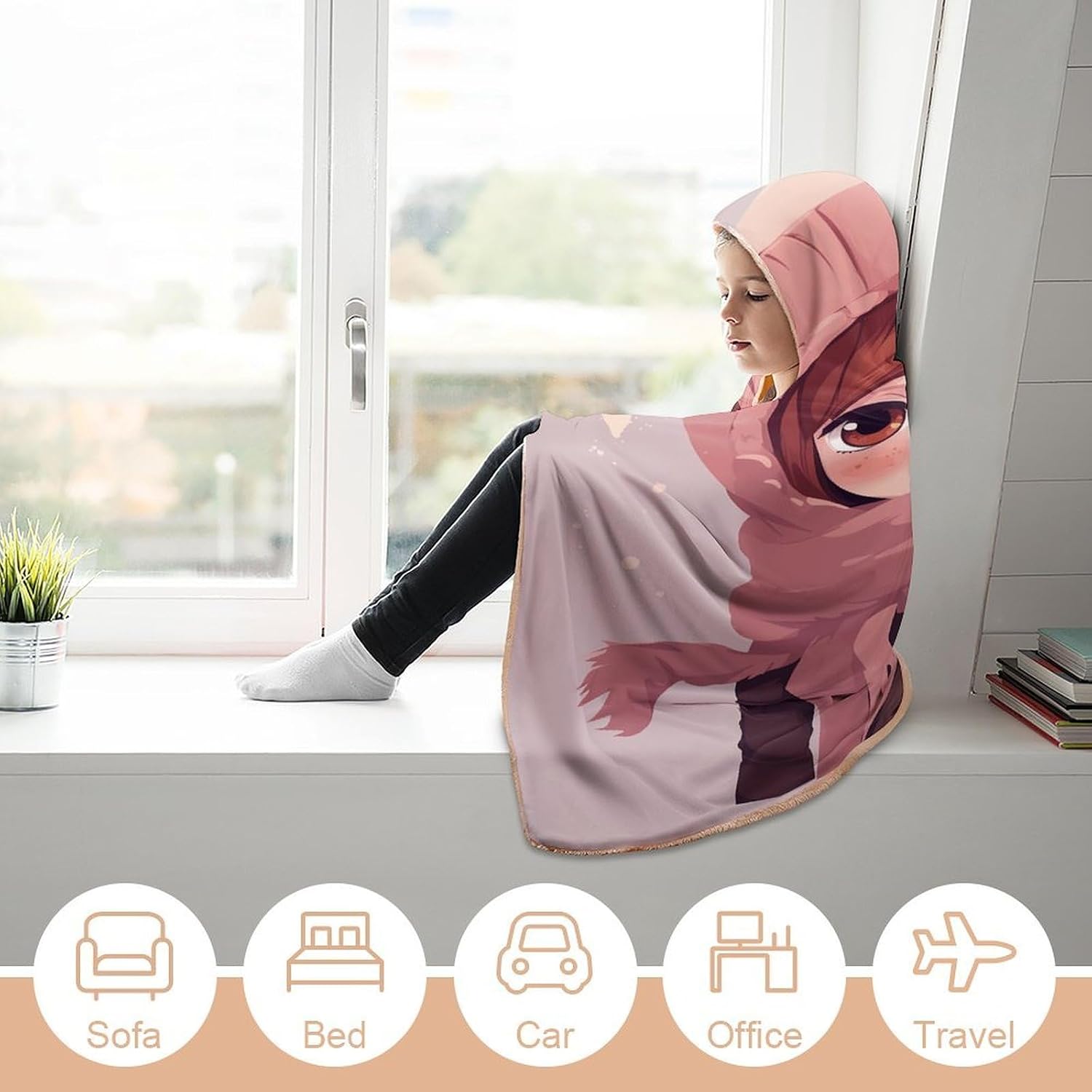 Girl with Scarf Hooded Blanket Cozy And Functional,Wearable Blanket Hoodie for Women Men,Blanket Poncho Presents60 x80