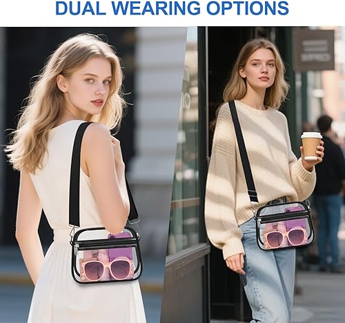 Vista 2 de COK Bolsa transparente para eventos de estadio, bolsas cruzadas para mujeres y hombres, bolso transparente para conciertos y festivales Negro