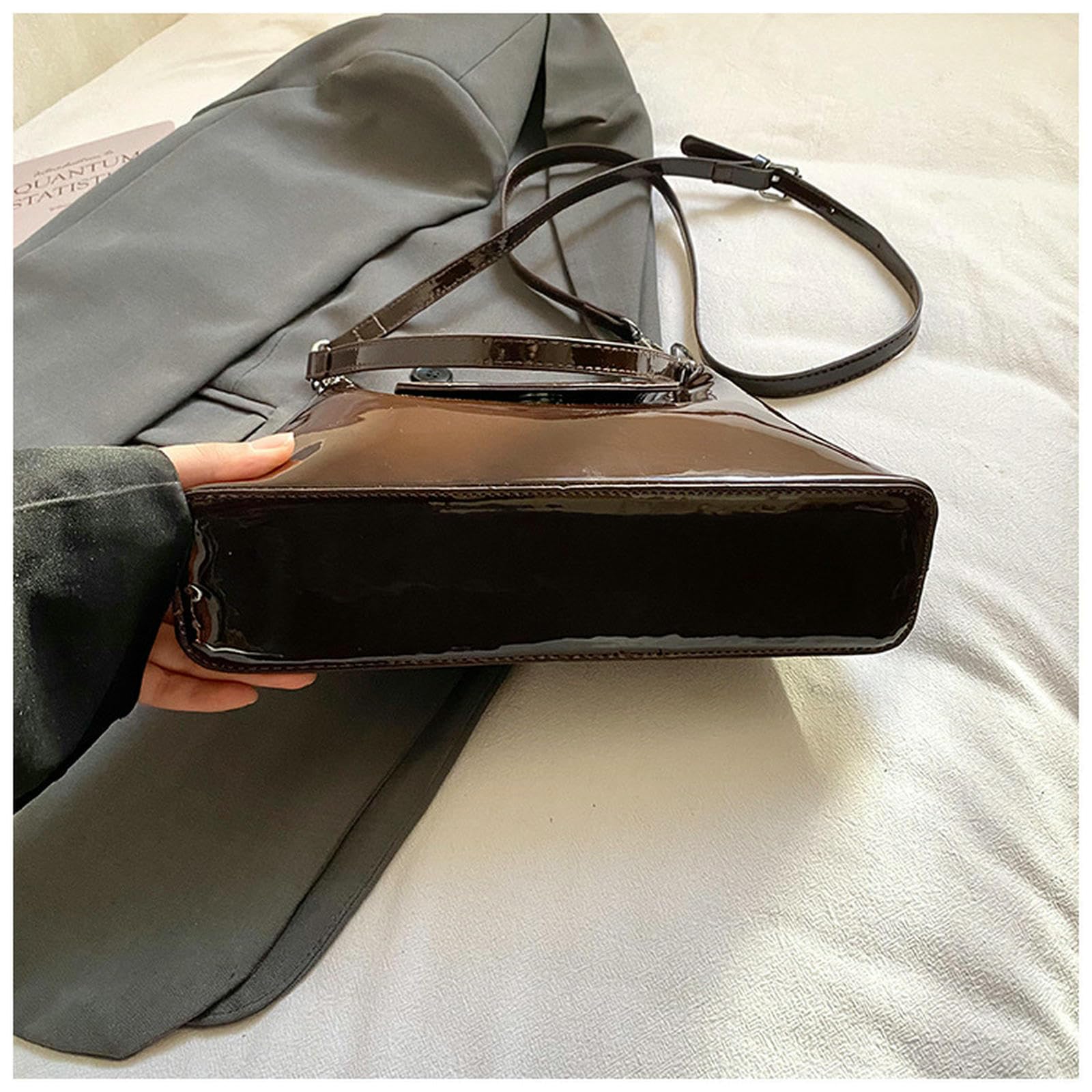 Damentaschen Damen Lackleder Eimer Tasche, Eine Modische Und Trendige Schulter- Crossbody Tasche -白色