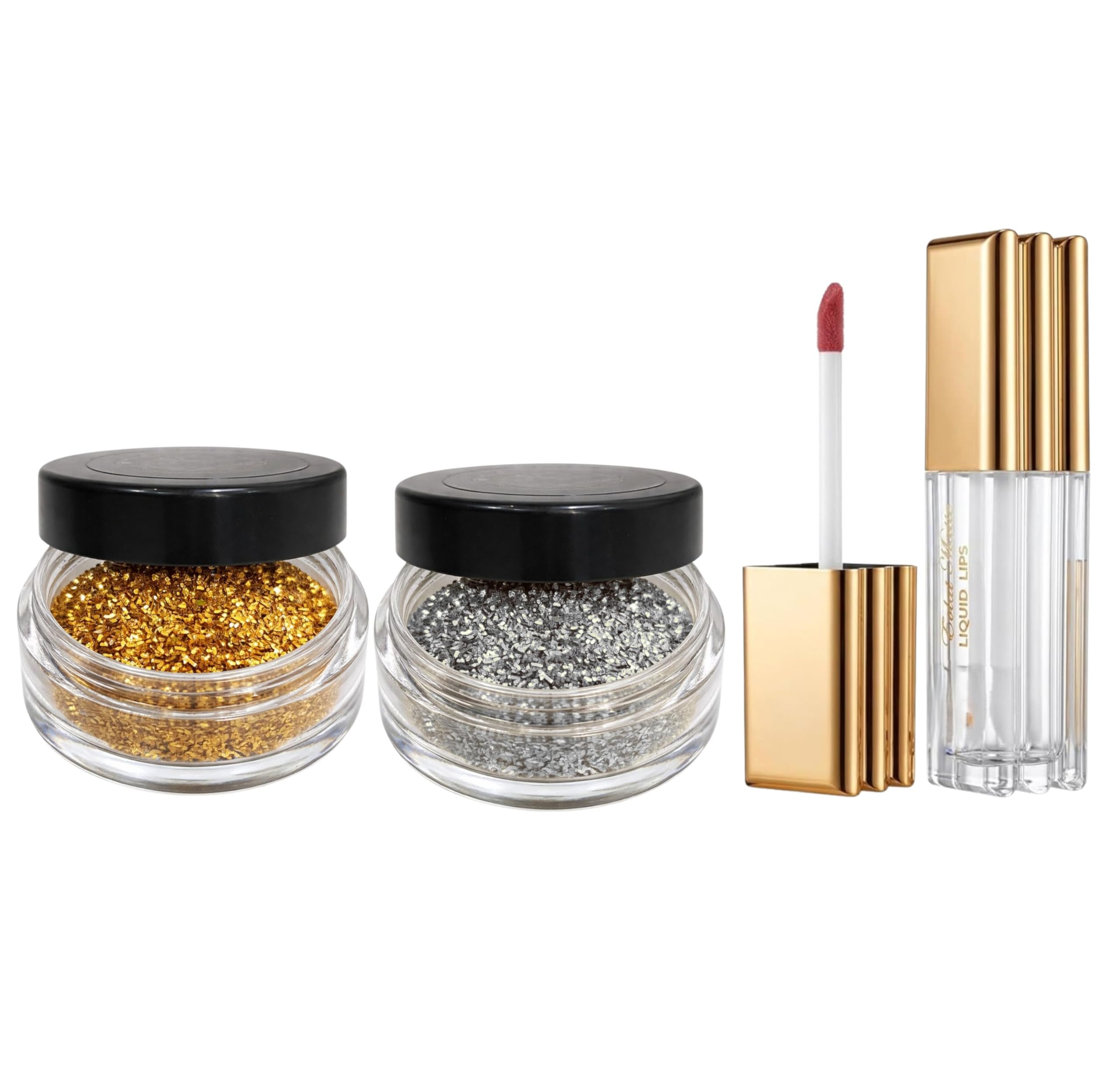 3-in-1 Festive Loose Chunky Glitter & Matte Liquid Lipstick Makeup Combo Kit for Women | Includes 2 Pcs Metallic Gold & Silver Eye Glitters with Extra Matte Pinkish Nude Liquid Lip Color Set | Party Vanity Cosmetic Gift Pack-image-28