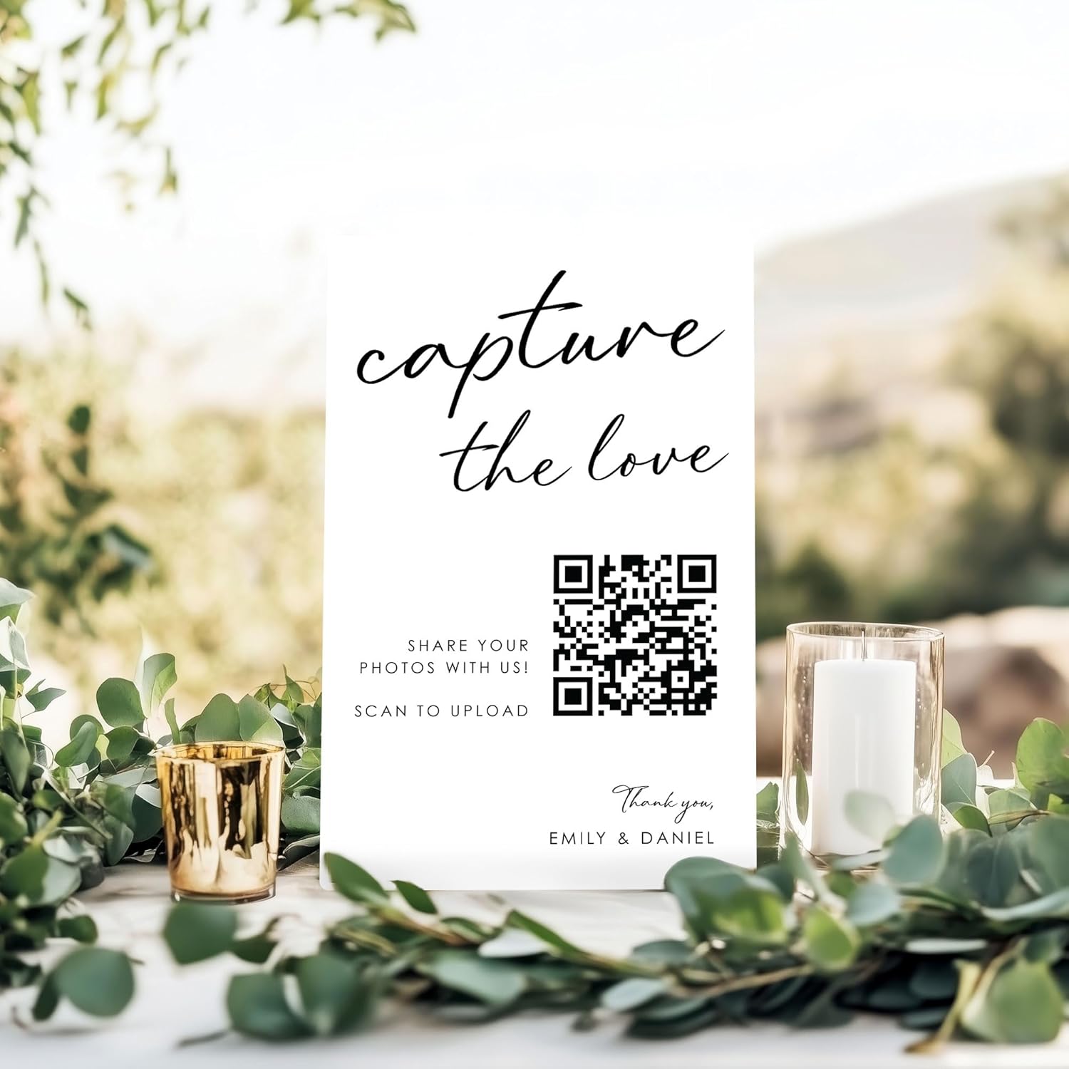 Big Dot of Happiness Personalized Wedding Photo QR Code Upload Sign, Add Custom Names, Capture the Love Wedding Tabletop Decor, Premium Matte Plastic Board, 11 x 17 inches