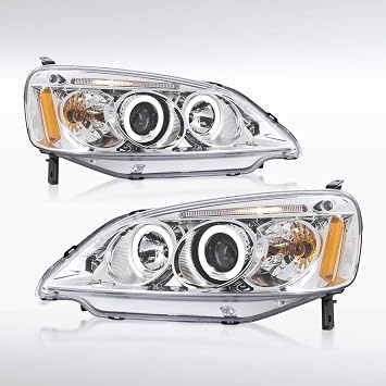Autozensation LED Projector Headlights For 01-03 Honda Civic Chrome